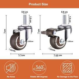 Casters Set of 4 Heavy Duty,1.5 Inch Heavy Duty Caster Wheels,360° Heavy Duty Casters Set of 4,Swivel Caster Wheels,Locking Casters,Castors,Casters Wheels,Castor Wheels with Brakes for Furniture