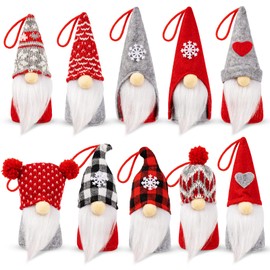 WEMEMORN Swedish Tomte Xmas Gnome Set of 10, Handmade Plush Dolls, Scandinavian Santa Elf Table & Tree Hanging Ornaments