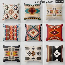 Plus Nao (Plus Nao) Cushion Cover, Interior Accessories, Interior Decoration, 17.7 x 17.7 inches (45 x 45 cm), Ortega Pattern, Geometric Ethnic Pattern, Square Cover, Renewal, Fashionable, - E