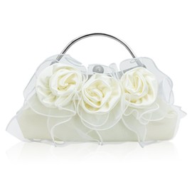 Elegant Floral Clutch Purse for Women Satin Evening Rose Pattern Bag for Wedding, Bridesmaid, Prom, Party, Date Night