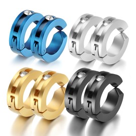 Oidea 8pcs Assorted Color Stainless Steel Mens Womens Clip On Earrings Hoop Huggie Non-Piercing Hypoallergenic