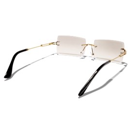 ShadyVEU Retro Vintage Rectangular Y2K Fashion Oceanic Gradient UV400 Diamond Edge Mens Womens Sunglasses (Gold Frame/Clear Lens)
