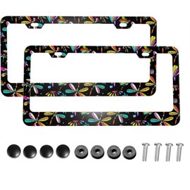 KiuLoam 2 Sets Dragonflies Metal License Plate Frame, Auto Decorative Frames Cars Protector Cover Holder for US Standard Vehicles with 2 Holes and Screws
