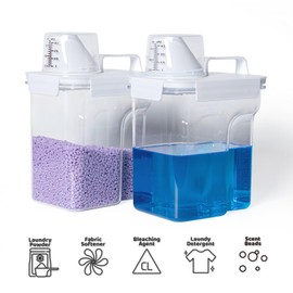 G2 GO2GETHER Laundry Detergent Container,2Pack -68oz Laundry Detergent Dispenser with 5 labels for Laundry Room, Laundry Scent Beads, Powder,Bleach,Soap,Fabric Softener Storage and Organization.