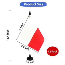 Rotenl Poland Desk Flag, 12 Pack Polish Table Office Flag with Black Solid Pole and Stand Base, International Country Flag, Festival Celebration, Classroom Meeting Desktop Decor (Poland)