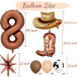 Western Cowboy Party Decorations, 40 Inch Foil Brown Number 8 Balloons, Latex Cowboy Balloons for Cowboy Birthday Party Decorations for Boy