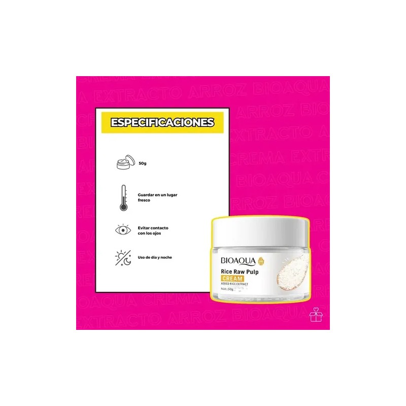 Crema Extracto Arroz Bioaqua Ácido Hialuronico Poros Manchas
