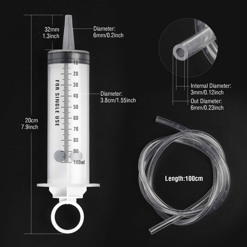 Hyber&Cara 100ml Syringe with 100cm Tube, Large Plastic Measuring Syringe