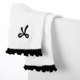 Jeyiour Women Cute Pilates Socks Non Slip Ruffle Yoga Socks with Grip for Crew Yoga Barre Workout Embroidery Pattern(Black)