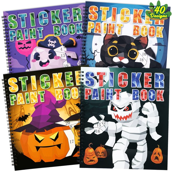 90shine 4PCS Halloween Crafts for Kids Ages 4-8 Sticker Paint Books Gift Party Favors Create 40 Pictures