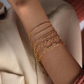 CAROVO Gold Bracelets for Women 14k Gold Plated Bracelets for Women Bracelets Sets Dainty Paperclip Dot Satellite Box Link Chain Anklet Bracelet Jewelry for Gifts.