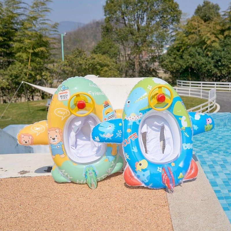 Baby Pool Float with Safety Seat Steering Wheel Cartoon Airplane