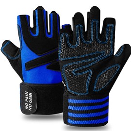 Weight Lifting Gloves Workout Gloves Women Men Crossfit with Wrist Wraps Support, Anti-Slip Grip Half Finger Gym Training Gloves for Exercise Biking (Blue, Small)