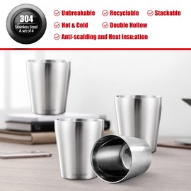 ANZUSY Stainless Steel Cups, 8.8 oz 4 Pack Insulated Metal Cups Double Wall Vacuum Tumbler Drinking Cups steel cups drinking for BBQ Home Office Party Driving