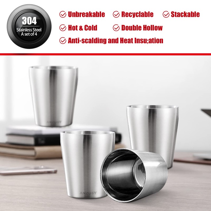 ANZUSY Stainless Steel Cups, 8.8 oz 4 Pack Insulated Metal