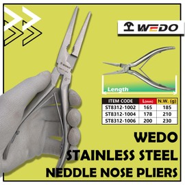 WEDO Long Nose Pliers,Stainless Steel Needle Nose Pliers,Spring Loaded,Length 200mm(8"),Precision Extra Long Needle Nose Plier with Wire Cutters,Corrosion Resistant,Comfort Grip Handles