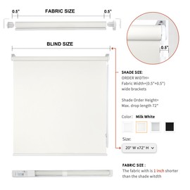 Homebox 50% Blackout Light Filtering Blinds for Windows,Room Darkening Roller Shades Roll up and Pull Down Blind Shades for Home Office 34" W×72" H Milk White