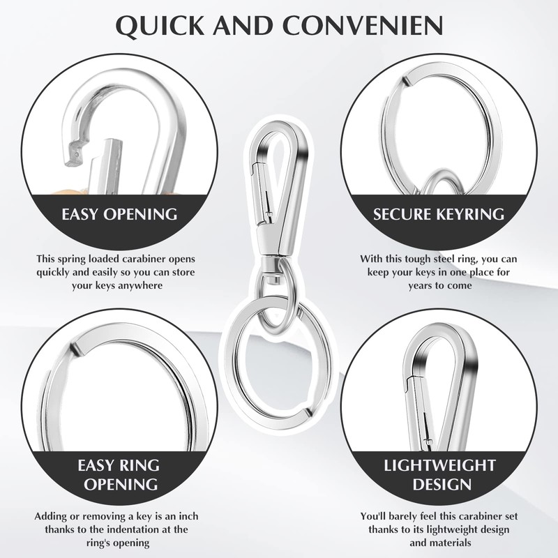 TIESOME Metal Keyring Carabiner Hook Clip, 4 Pieces Key Ring