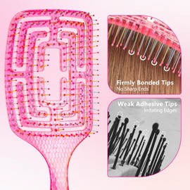 CANDYBRUSH Detangling Wet Hair Brush for Blow Drying for Women Straight/Wavy/Fine Hair Ergo Soft Bristles Anti Static Travel Durable - Luxury Packaging Gradient Clear Light Pink Rectangular