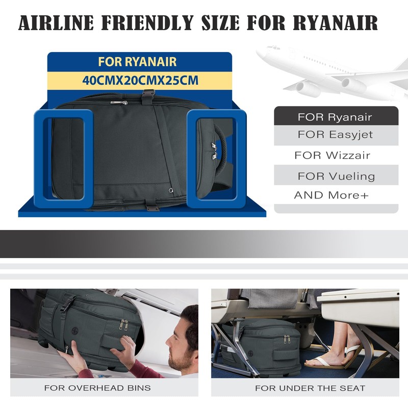 Hand Luggage Backpack 40 x 20 x 25 for Ryanair