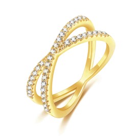 EAMTI Criss Cross Rings for Women 925 Sterling Silver Cubic Zirconia Wedding Band Size 5-12 (Gold, 10)