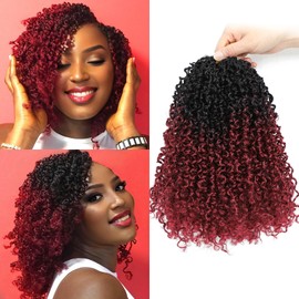 Aksice Burgundy Yanky Twist Crochet Hair 8 Inch 8 Packs Bohemian Passion Mini Twist Crochet Hair Pre-looped Crochet Braids Plus Yanky Twist Hair Extensions for Women (1B/BUG#)