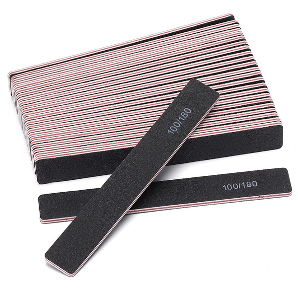100 Pcs Black Nail Files 100/180 Grit Professional Double Sided