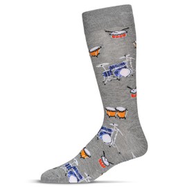 MeMoi Men's Embroidered Drums Rayon Crew Socks Med Gray Heather 10-13