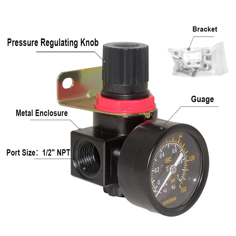 beduan Br4000 Air Compressor Regulator Combo, Manual Drain With Bracket,