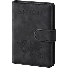 Timotech Porta Pasaporte y Visa con Protección RFID, Funda para Pasaporte y Documentos de Viaje con Cierre Magnético, Cartera para Pasaporte y Visa Elegante de Piel Sintética (Negro)