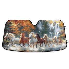 Qilmy Running Horses Car Windshield Sun Shade Front Window Folding Auto Sunshade Anti-UV Rays Sun Visor Car Accessory for Car Truck SUV