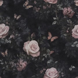 LaiTique Rose and Butterfly Peel and Stick Wallpaper Vintage Floral Wallpaper Self-Adhesive and Removable Gothic Vinyl Wall Paper for Home Decoration 17.7in x 118in