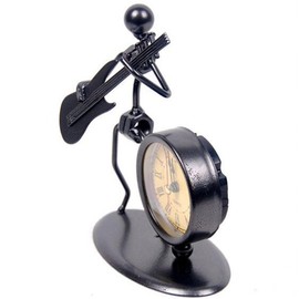 Creative Modern Iron Art Instrument Black Quartz Clock Vintage Shelf Clock Decorative Desk Clock Home Office Desk Decoration Gift (C68 Electric Guitar)