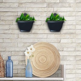 PHG Stylish Wall Flower Planters | Elegant Outdoor Plastic Planters | Unique Balcony Garden Planters | Garden Wall Planters | Half Barrel Wall Pots | Flower Basket (Pack of 4, Black)