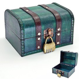 HAOBIN Treasure Chest Wooden Treasure Chest Wooden Vintage Wood Treasure Chest Money Box Vintage Wooden Box Gift Box with Lid Vintage Wood Treasure Chest for Storage and Decoration (Blue)