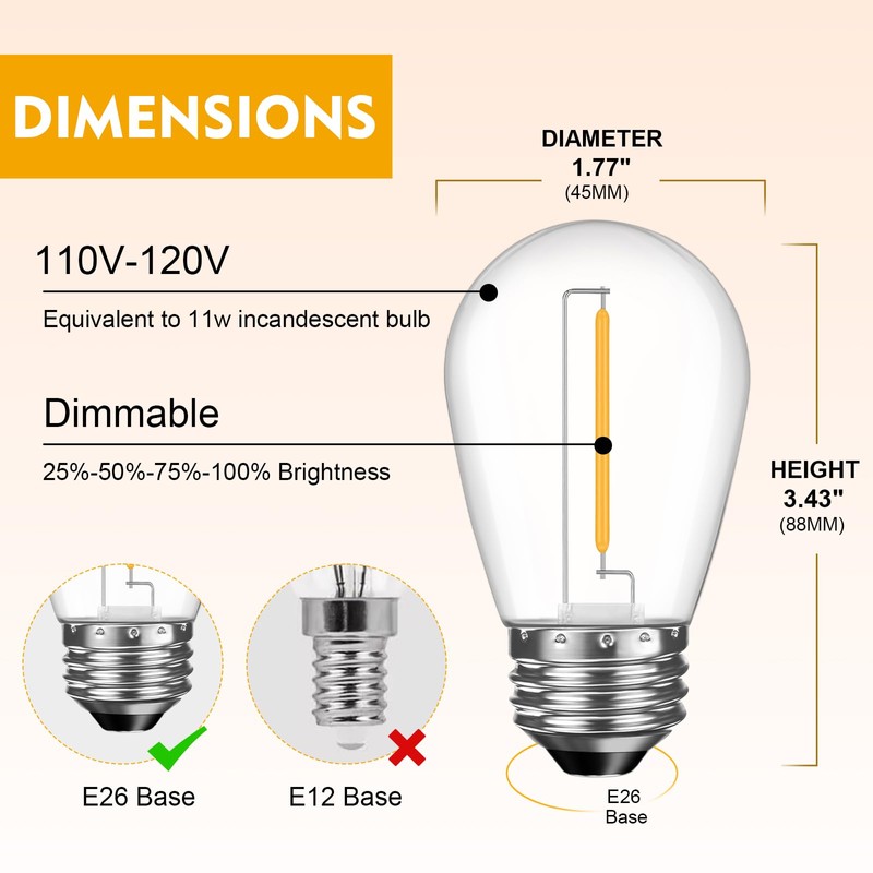 GvvooHome 48 Pack LED S14 Replacement Light Bulbs, Shatterproof Outdoor