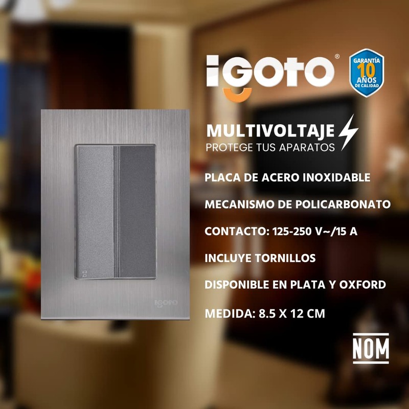 iGoto INOX2008 con 1 apagador escalera de 3 módulos, Acero