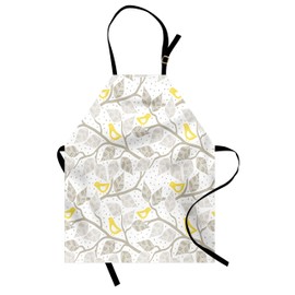 Lunarable Grey Apron, Pastel Colored Repetitive Pattern of Irregular Dots Silhouettes Style, Unisex Kitchen Bib with Adjustable Neck for Cooking Gardening, Adult Size, Yellow White