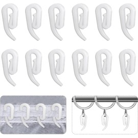Curtain Hooks Plastic White Pack of 24, 3.3x1.3cm,Shower Curtain Hooks Premium Drapery Hooks for Windows, Plastic Curtain Hooks Doors and Shower Curtains Fits Most of Curtains