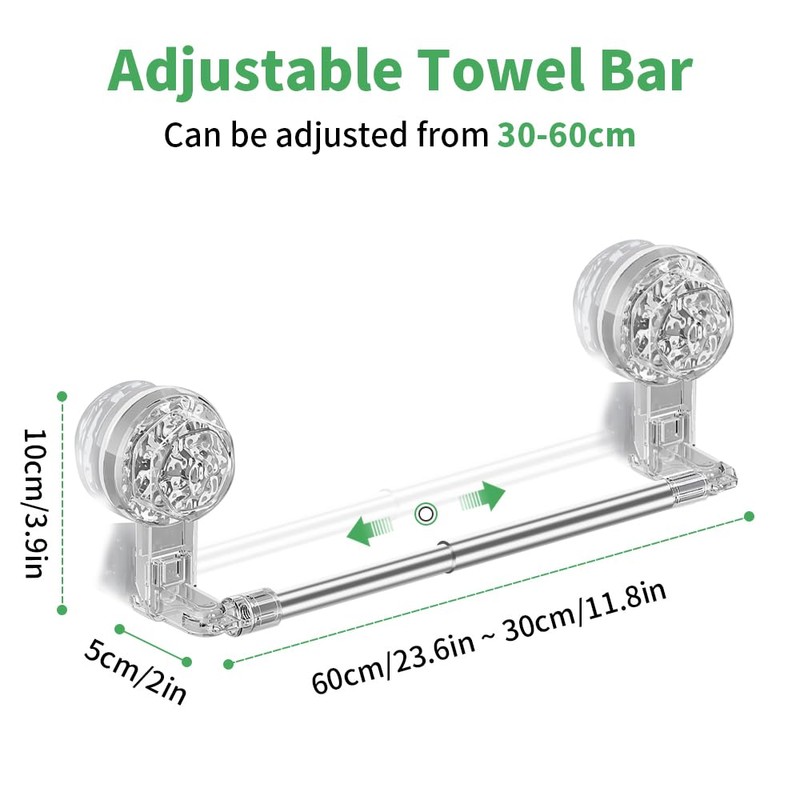 Suction CupTowel Rail 30cm,Wall Mounted Towel Rack Adjustable Bathroom Towel