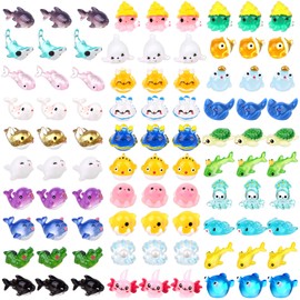 ULELE 90Pcs Resin Ocean Animal Figurines Ornaments Mini Resin Animals Ocean Themed Mini Resin Figures Miniature Ocean Animals Mini Resin Figures Aquarium Ornaments Charms Miniature Ocean Themed