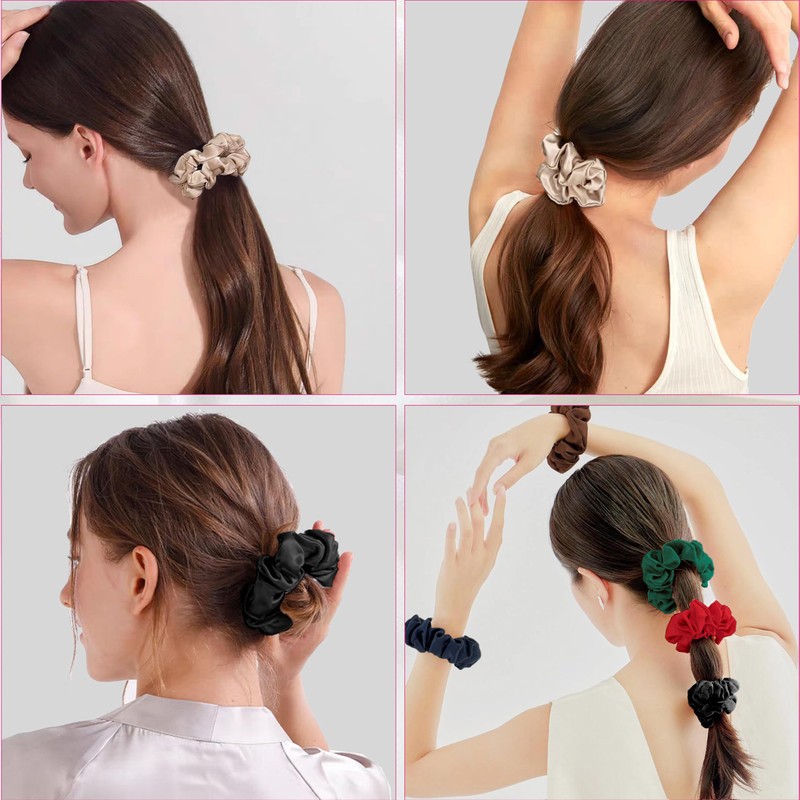 100% Mulberry Silk Scrunchies - 16 Momme Satin Hair Ties