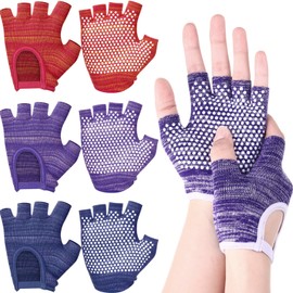 Shyyween 3 Pairs Silicone Yoga Gloves for Women Non Slip Fingerless Pilates Gloves for Gym Exercise Workout Weight Training Mitten One Size Fits Most Women Men(Rose Orange, Purple, Blue)