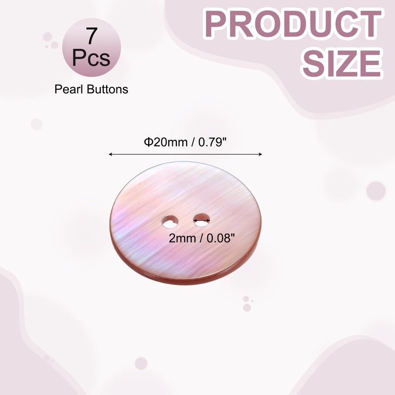 sourcing map 7Pcs Natural Pearl Shell Button, 20mm 2 Hole