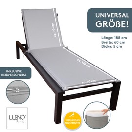 LILENO HOME Mia Sun Lounger Cushion Set of 1 - Wheeled Lounger in Grey - Garden Lounger Cushion Perfect for Beach Lounger - Cushion for Garden Lounger (188 x 60 x 5 cm)