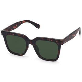 Fozono Large Square Sunglasses Trendy Polarized Sunglasses for Women Men Classic Retro Style UV400 Protection Leopard Green