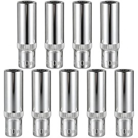 9-Piece 10mm Deep Sockets, 1/4-Inch Drive, 6-Point, Corrosion Resistance, Compatible with Standard Ratchet Wrenches and Tools