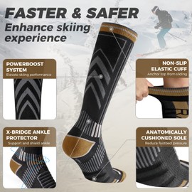 Rahhint 2 Pairs Merino Wool Ski Socks for Men,Compression Snowboard Socks,Knee High Thick Thermal Socks for Cold Weather，Breathable Quick Dry,Anti wear & Non slip,Size 3-15