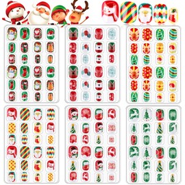 EBANKU 6 Pieces Christmas Children's False Nails, 3D Full Cover Fingernails Cute for Girls DIY Nail Art Decoration C