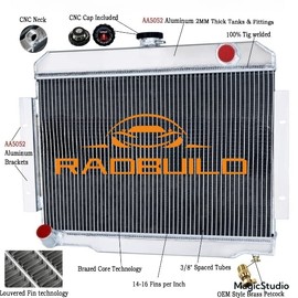 RadBuild 3 Row All Aluminum Radiator for 1972-1986 Jeep CJ Series CJ5 CJ6 CJ7 Scrambler CC583 CU583 2.5L 3.8L 4.2L 5.0L L6 V8 GAS 73 74 75 76 77 78 79 80 81 82 83 84 85